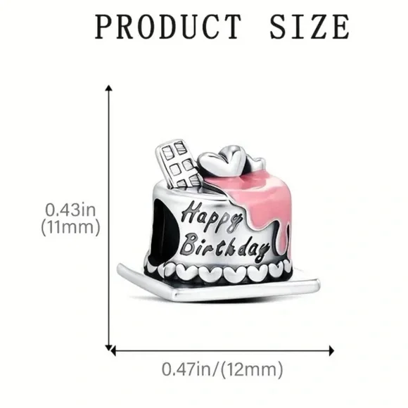 Silver and Pink Happy Birthday Cake Charm - Picture 2 of 6